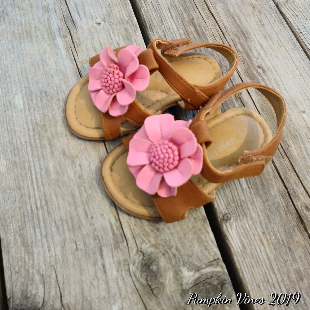 Leather Look Sandles with Flower Detail